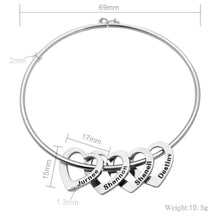 Load image into Gallery viewer, Mother&#39;s Day Gift Family Bangle Bracelet with Heart Shape Pendants
