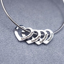 Load image into Gallery viewer, Mother&#39;s Day Gift Family Bangle Bracelet with Heart Shape Pendants
