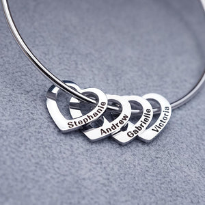 Mother's Day Gift Family Bangle Bracelet with Heart Shape Pendants