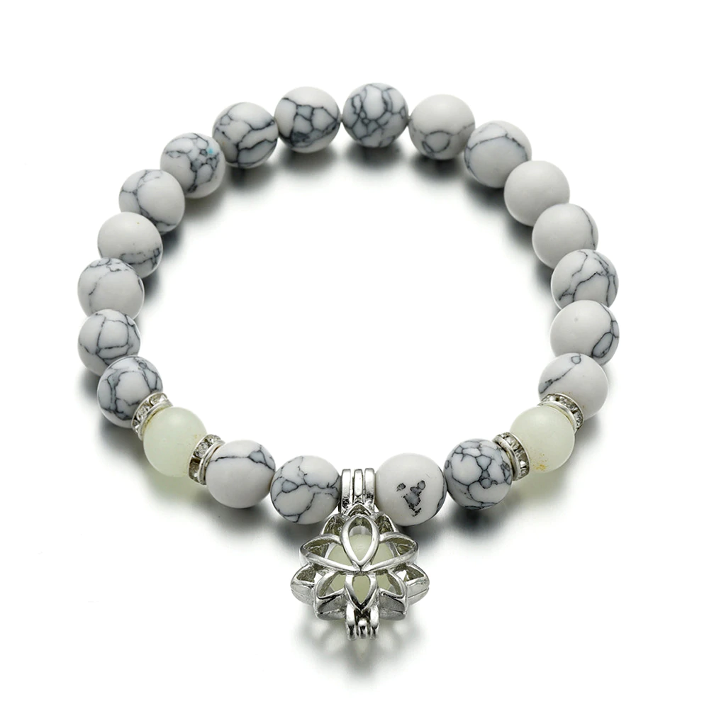 Natural Stone Luminous Lotus Charm Bracelet