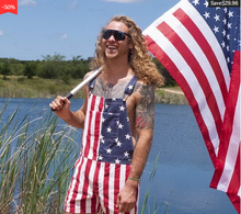 Load image into Gallery viewer, American Flag Unisex Overalls Shorts
