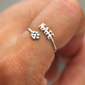 925 Silver Paw Adjustable Name Ring