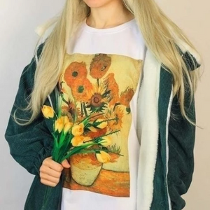 Summer Fashion Top Tee Van Gogh Sunflower Van Gogh 3D Printed T-Shirt