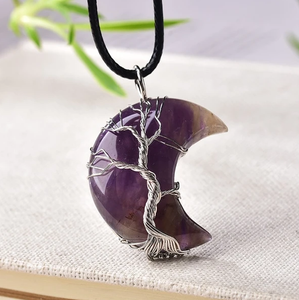 Tree of Life Crescent Moon Semi-Precious Gemstone Necklace