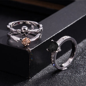 Gothic Skull Silver Rings Set For Women