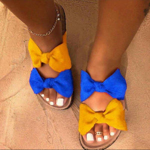 2021 Women Sandals Shoes Bow-Knot Anti-Slip Flat Sandals Comfortable Retro Beach Shoes Plus Size