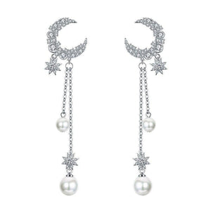Crescent Moon & Pearl Drop Earrings
