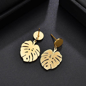 Stainless Steel Palm Leaf Earrings