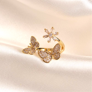 Butterfly & Flower Crystal Ring