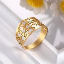 Load image into Gallery viewer, Hollow Flower &amp; Crystal Ring
