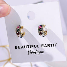 Load image into Gallery viewer, Pearl &amp; Rhinestone Hoop Earrings
