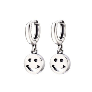 Smiley Face Silver Hoop Earrings