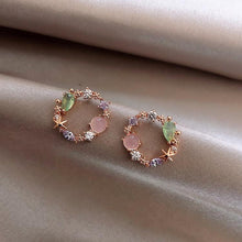 Load image into Gallery viewer, Round Crystal Flower Earrings
