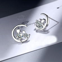 Load image into Gallery viewer, Silver Cat &amp; Moon Earrings

