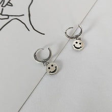Load image into Gallery viewer, Smiley Face Silver Hoop Earrings
