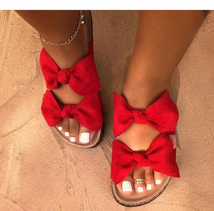 2021 Women Sandals Shoes Bow-Knot Anti-Slip Flat Sandals Comfortable Retro Beach Shoes Plus Size