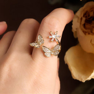 Butterfly & Flower Crystal Ring