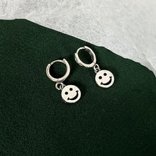 Load image into Gallery viewer, Smiley Face Silver Hoop Earrings
