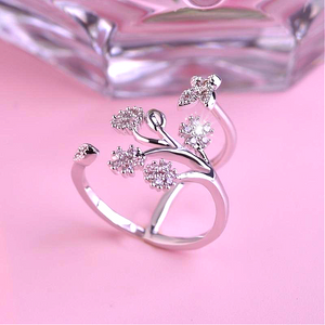 Crystal Butterfly & Leaf Ring