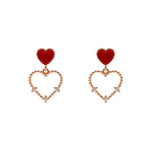 Load image into Gallery viewer, Red &amp; Gold Heart Pendant Earrings

