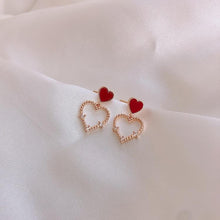 Load image into Gallery viewer, Red &amp; Gold Heart Pendant Earrings
