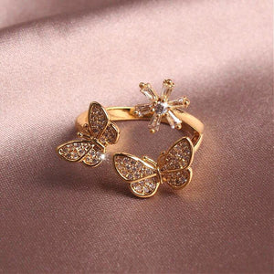 Butterfly & Flower Crystal Ring