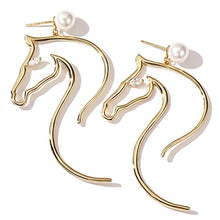 Load image into Gallery viewer, Gold Horse Pearl Earrings
