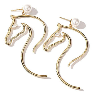 Gold Horse Pearl Earrings