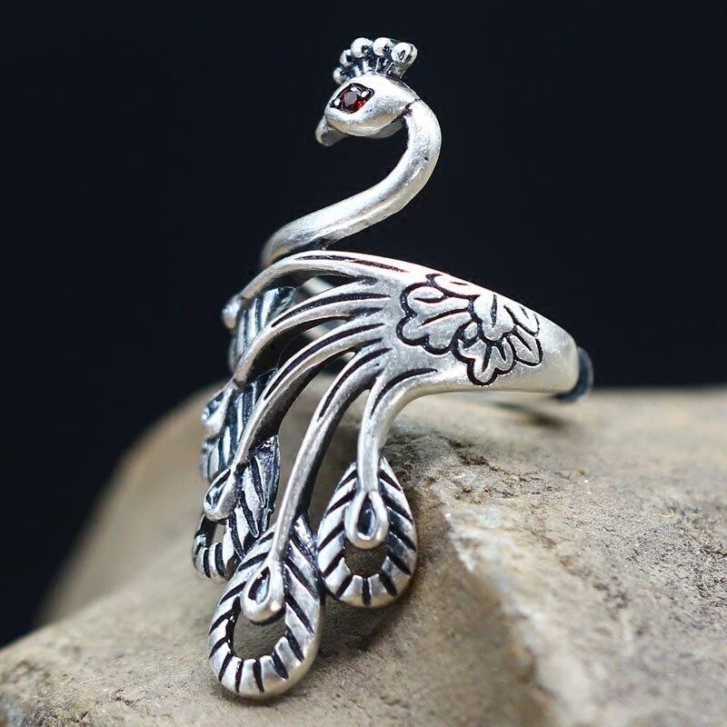 Silver Peacock Charm Ring