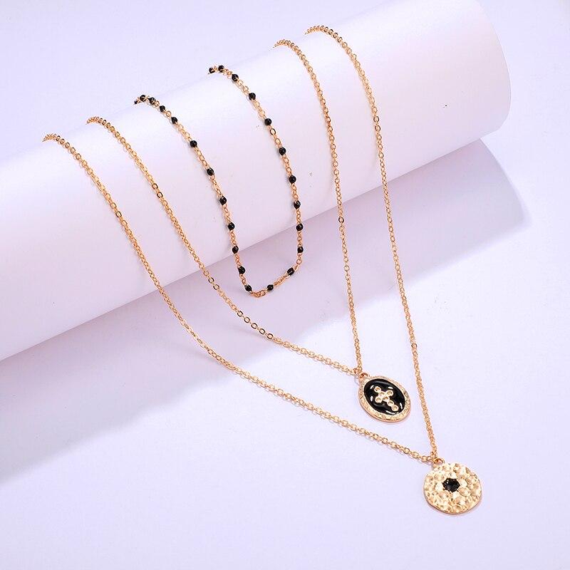 Black & Gold Cross 3 Layer Necklace