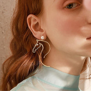 Gold Horse Pearl Earrings