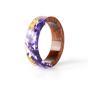 Violet & Gold Wood Flower Ring