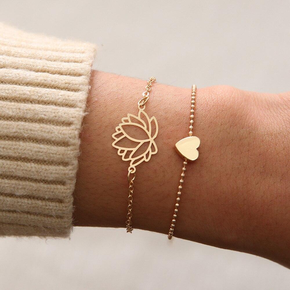 Lotus & Heart Bracelet Set