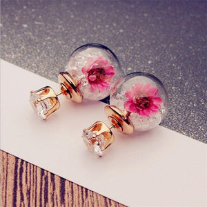 Flower & Rhinestone Stud Earrings
