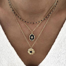 Load image into Gallery viewer, Black &amp; Gold Cross 3 Layer Necklace
