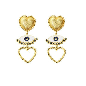 Heart & Evil Eye Charm Drop Earrings