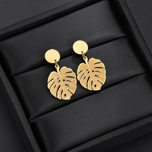 Stainless Steel Palm Leaf Earrings