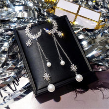 Load image into Gallery viewer, Crescent Moon &amp; Pearl Drop Earrings
