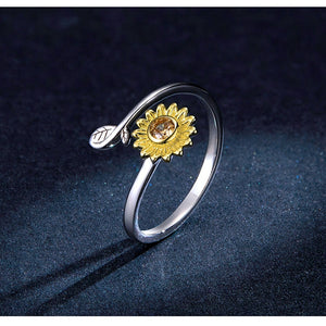 925 Sterling Silver Sunflower Open Finger Rings