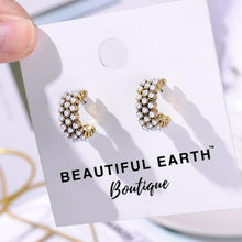 Load image into Gallery viewer, Pearl &amp; Rhinestone Hoop Earrings
