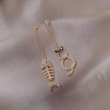 Load image into Gallery viewer, Crystal Cat &amp; Fish Bone Earrings
