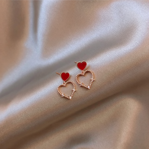 Red & Gold Heart Pendant Earrings
