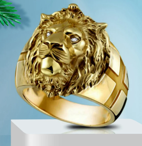 Golden Lion Head Ring