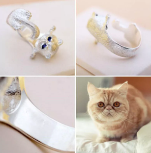 100% 925 Sterling Silver Sweet Cute Cat Animal Ladies Finger Rings