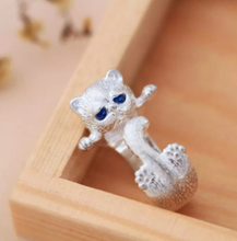 Load image into Gallery viewer, 100% 925 Sterling Silver Sweet Cute Cat Animal Ladies Finger Rings
