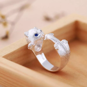 100% 925 Sterling Silver Sweet Cute Cat Animal Ladies Finger Rings