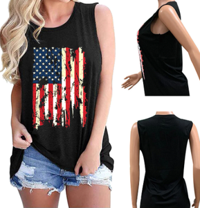 Women Casual shirt O Neck Sleeveless tshirts American Flag Print