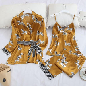 2021 Spring Women Ice Silk Pajamas Sets with Pants