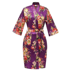 Rayon Robes Women Nightwear Flower Home Clothes    Mulberry