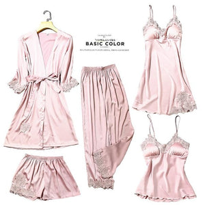 WARMSELLING Silk™ 2021 Lace Mulberry Silk 5 Piece Pajama Set
